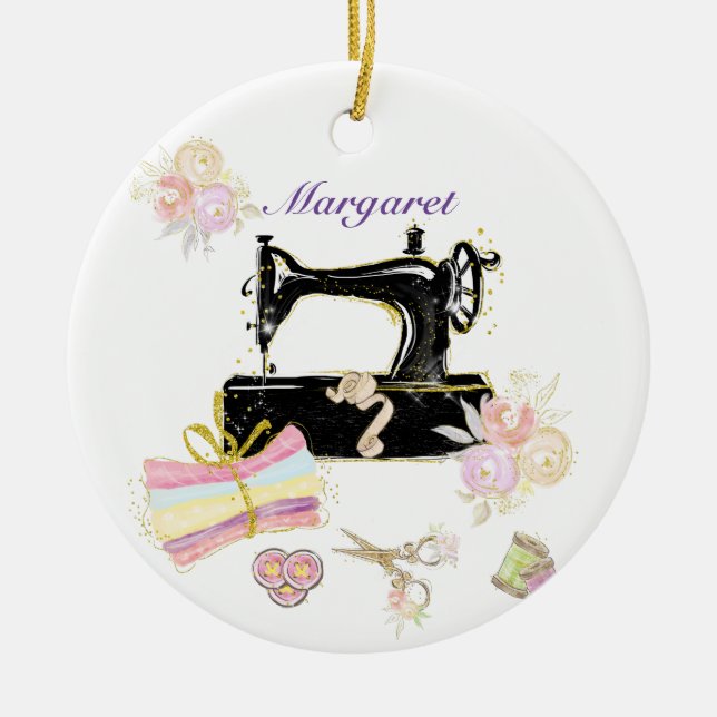 Vintage Nähmaschine Keramik Ornament (Vorne)