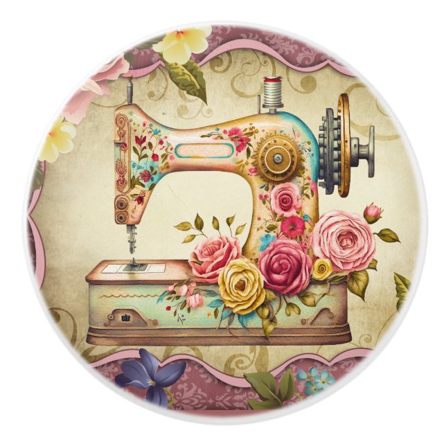 Vintage Nähmaschine Keramikknauf (Vorderseite)