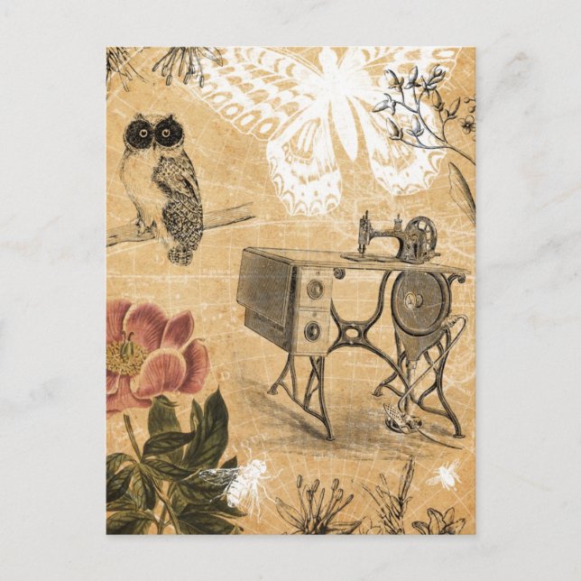 Vintage Nähmaschine Postkarte (Vorderseite)