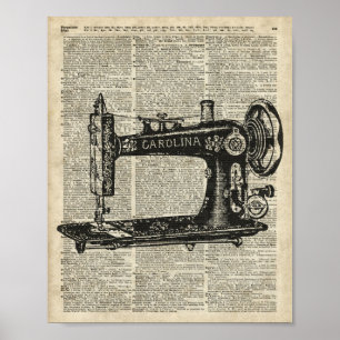 Vintage Nähmaschine-Schablone über altes Poster