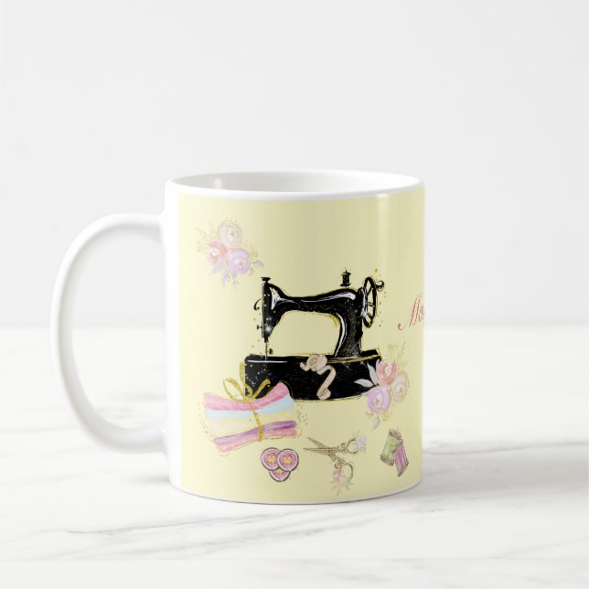 Vintage Nähmaschine und Gewebe Kaffeetasse (Links)