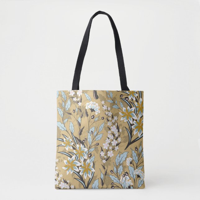 Vintage nahtlose Blumenmuster auf schwarzem Hinter Tasche (Vorderseite)