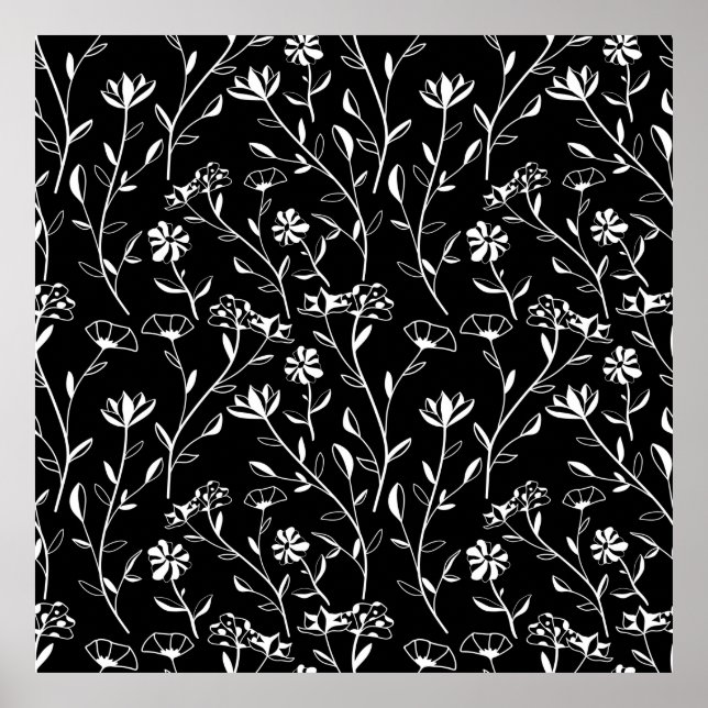 Vintage Nahtlose Kontur Blumenmuster. Hand Gezeich Poster (Vorne)