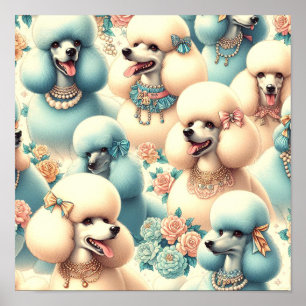 Vintage Nahtlose Poodle-Illustration Poster