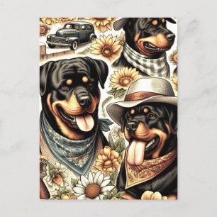 Vintage Nahtlose Rottweiler-Illustration Postkarte