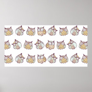 vintage nahtloses Muster mit niedlichen Eulen Poster