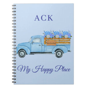 Vintage Nantucket Aquarell Blumen Blaues Lasteraut Notizblock