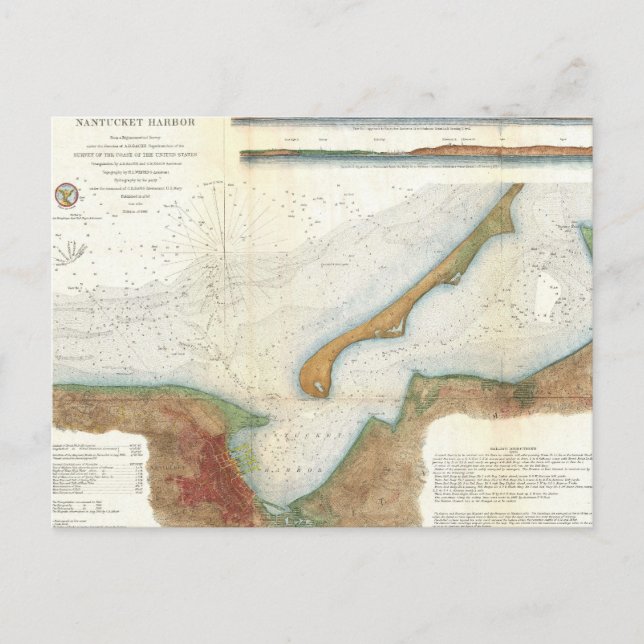 Vintage Nantucket Harbour Map Postkarte (Vorderseite)