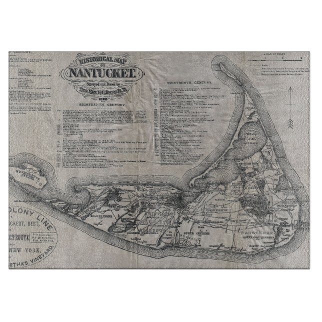 Vintage Nantucket Karte Schneidebrett (Vorderseite)