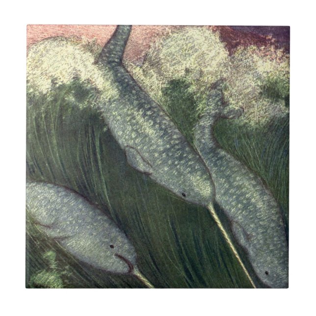 Vintage Narbale, Meereswale und Meerestiere Fliese (Vorderseite)