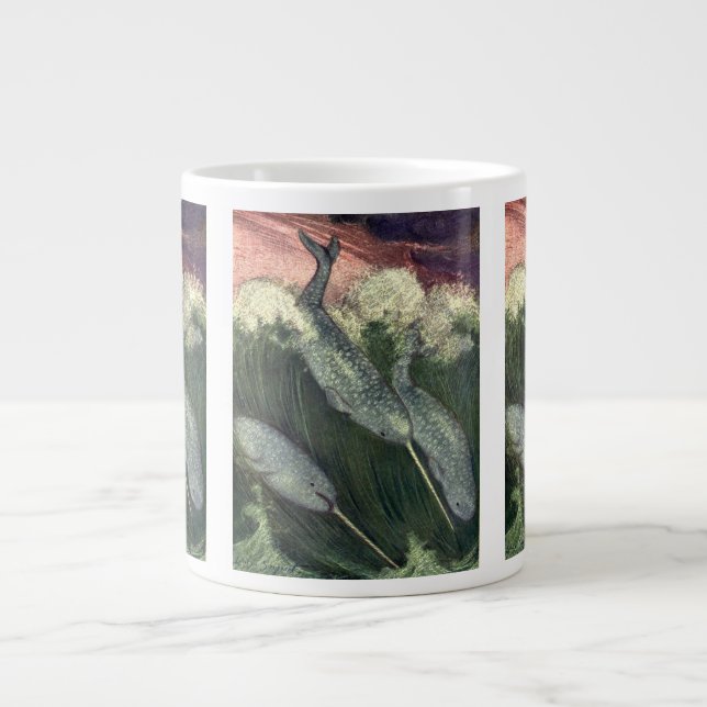 Vintage Narbale, Meereswale und Meerestiere Jumbo-Tasse (Vorderseite)