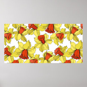Vintage Narzisse florale botanische Blume Gelb a Poster