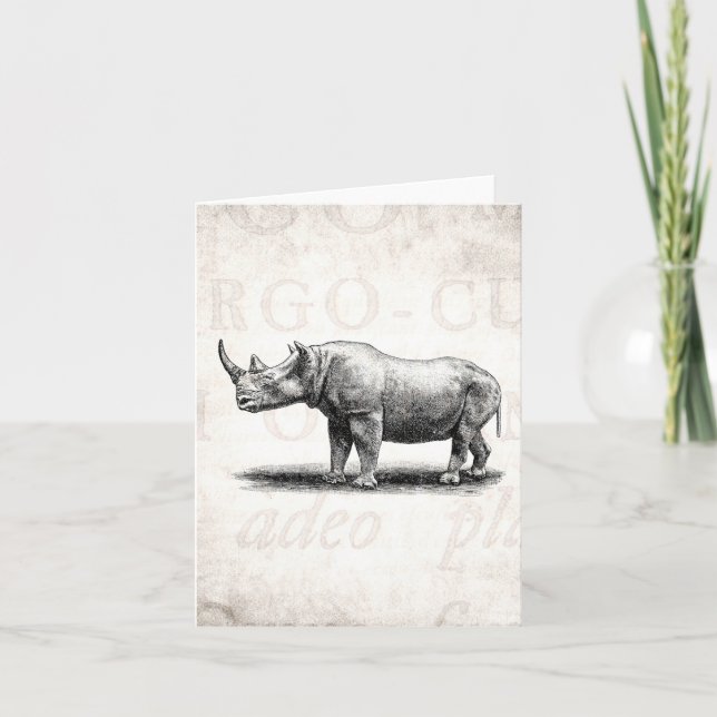 Vintage Nashorn-IllustrationRhinoRhinos Karte (Vorderseite)