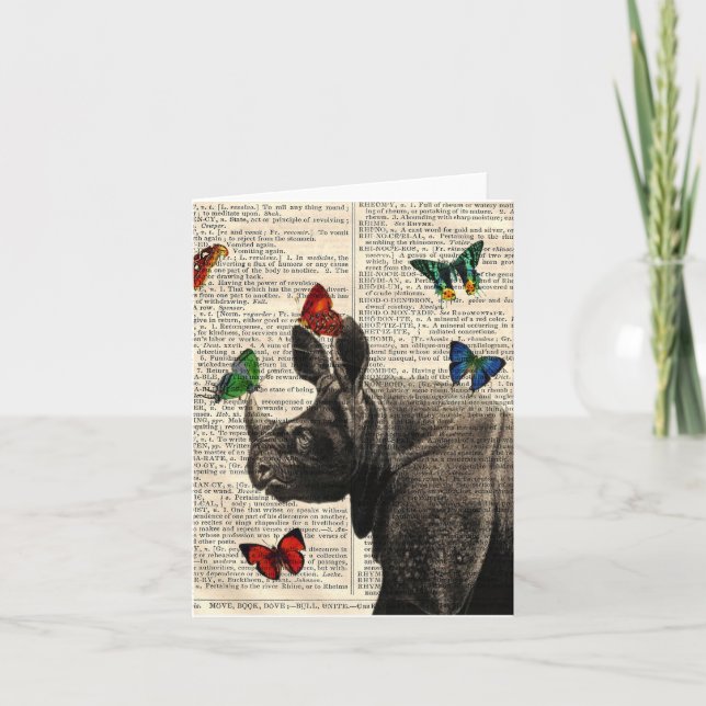 Vintage Nashorn-Schmetterlinge Notecard Karte (Vorderseite)