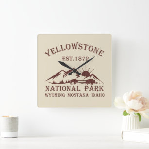 Vintage Nationalpark Yellowstone Quadratische Wanduhr