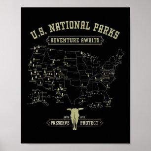 Vintage Nationalparks Karte - Amerikanisches Wande Poster