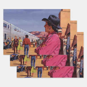 Vintage Native American Indian an einem Bahnhof Geschenkpapier Set