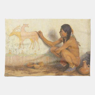 Vintage Native American, Indian Künstler von Couse Geschirrtuch
