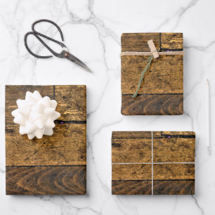 Vintage Naturholzplatten Geschenkpapier Set