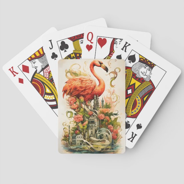 Vintage natürliche Blume Flamingos Paradies Spielkarten (Rückseite)