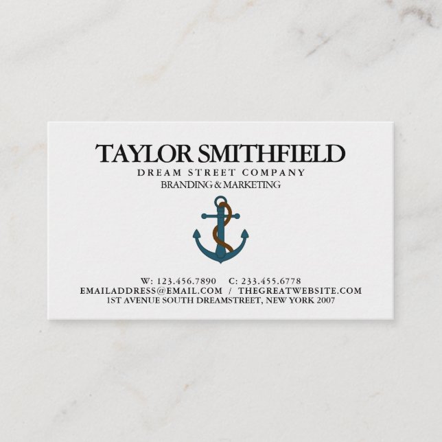 Vintage Nautic Anchor Business Card Visitenkarte (Vorderseite)