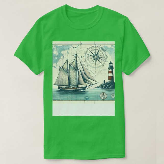Vintage Nautic Sailboat Map T-Shirt (Design vorne)