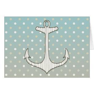 Vintage Nautical Anchor Blue Tan White Polka Dots