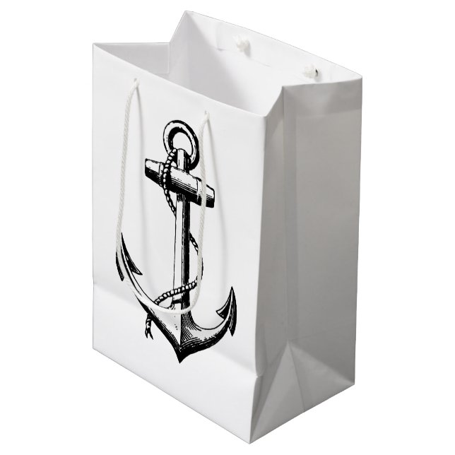 Vintage Nautical Anchor Illustration Mittlere Geschenktüte (Vorderseite Schrägansicht)