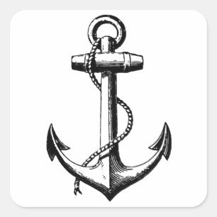 Vintage Nautical Anchor Illustration Quadratischer Aufkleber