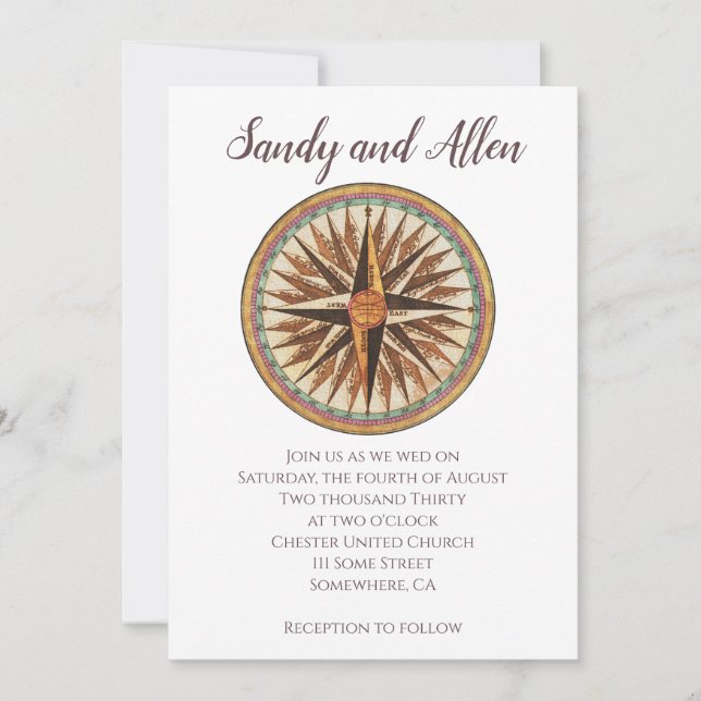 Vintage Nautical Compass-Hochzeit Einladung (Vorderseite)