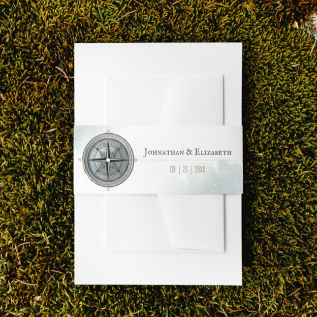 Vintage Nautical Compass-Hochzeit Einladungsbanderole (Vintage Nautical Compass Wedding Invitation Belly Band)