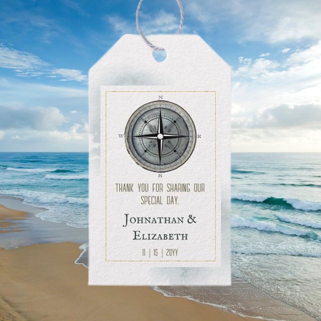 Vintage Nautical Compass-Hochzeit Geschenkanhänger (Vintage Nautical Compass Wedding Favor Tag)