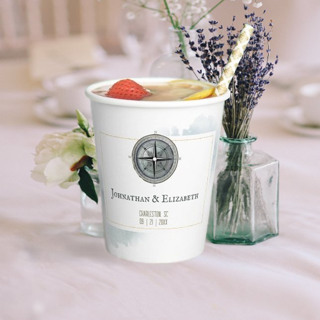 Vintage Nautical Compass-Hochzeit Pappbecher (Vintage Nautical Compass Wedding Paper Cups)