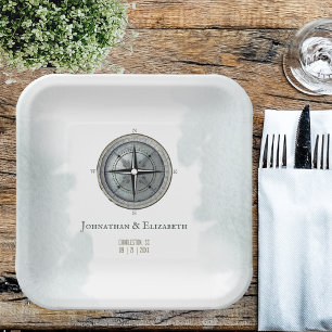Vintage Nautical Compass-Hochzeit Pappteller