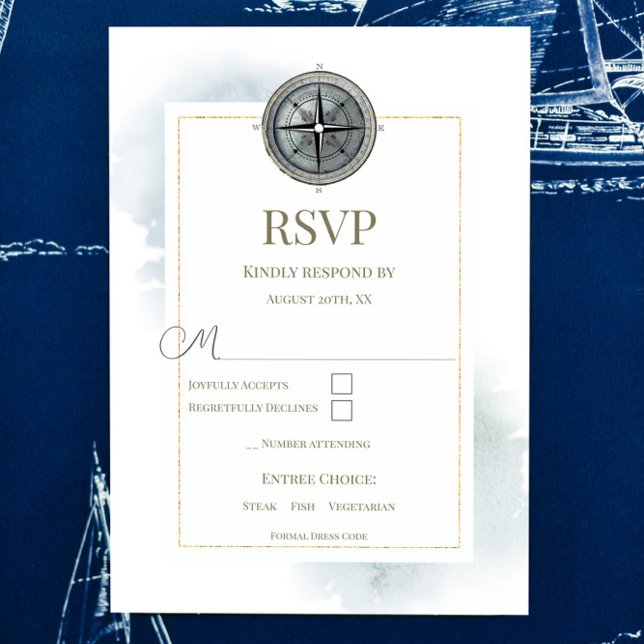 Vintage Nautical Compass-Hochzeit RSVP Karte (Vintage Nautical Compass Wedding RSVP Card)