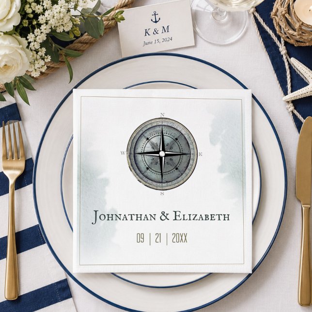 Vintage Nautical Compass-Hochzeit Serviette (Vintage Nautical Compass Wedding Napkins)