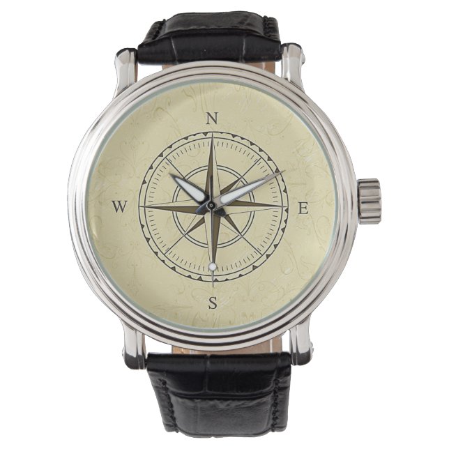 Vintage Nautical Compass Rose Elfenbeinküste Armbanduhr (Vorderseite)