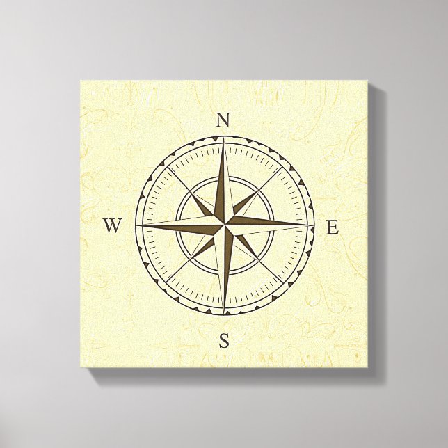Vintage Nautical Compass Rose Elfenbeinküste Leinwanddruck (Vorderseite)