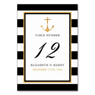 Vintage Nautical Gold Anker, Black & Gold Hochzeit Tischnummer