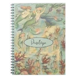Vintage Nautical Mermaids und Ihr Name Notebook Notizblock
