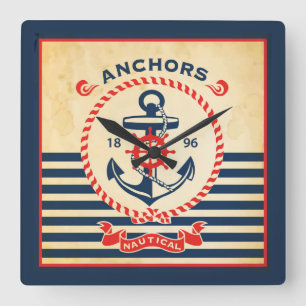 Vintage Nautical Poster Quadratische Wanduhr