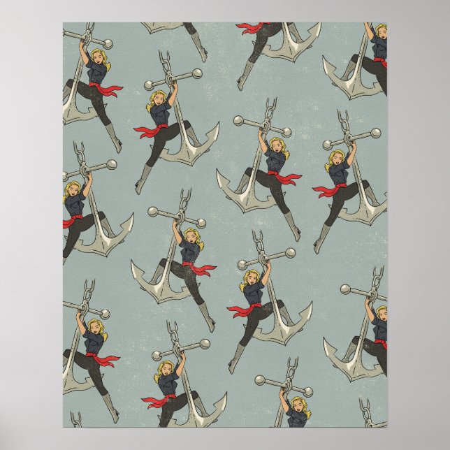 Vintage-Nautik-Muster Poster (Vorne)