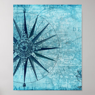 Vintage-Nautik-Navigationskompass-Karte Poster