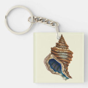 Vintage nautische George Shaw Blue Conch Shell Kun Schlüsselanhänger