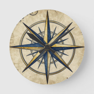 Vintage nautische Kompassrose Runde Wanduhr
