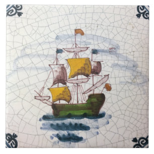 Vintage nautische Segelschiff-Kunst Fliese