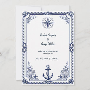 Vintage-nautischer Marine-Hochzeitskompass Einladung