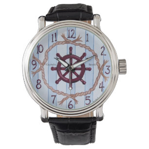 Vintage nautisches Schiffssteuerrad Küstenstreifen Armbanduhr