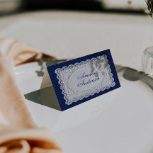 Vintage-Naviblau-Spitze-Hochzeitsplatzkarten