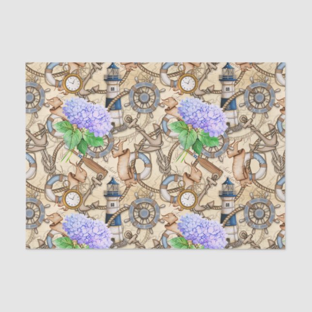 Vintage Navigationskarte mit Hydrangea Seidenpapier (Vorderseite)